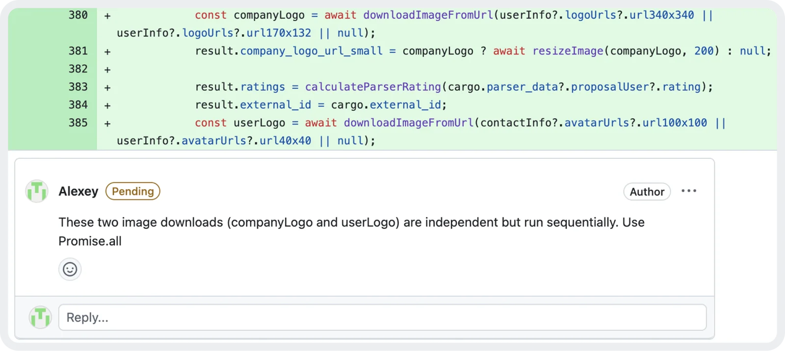 Code review example: sequential image downloads