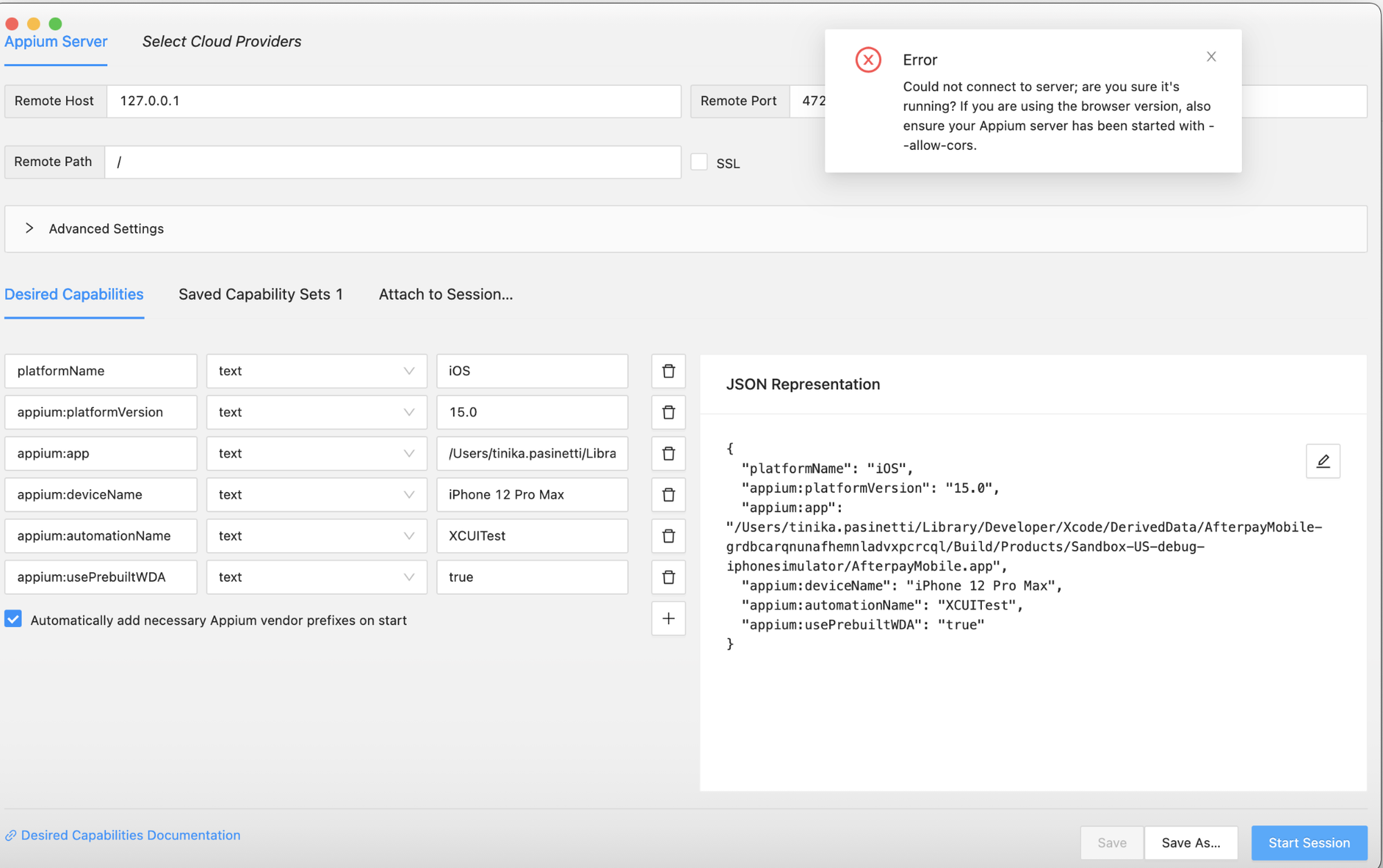 Appium UI screenshot