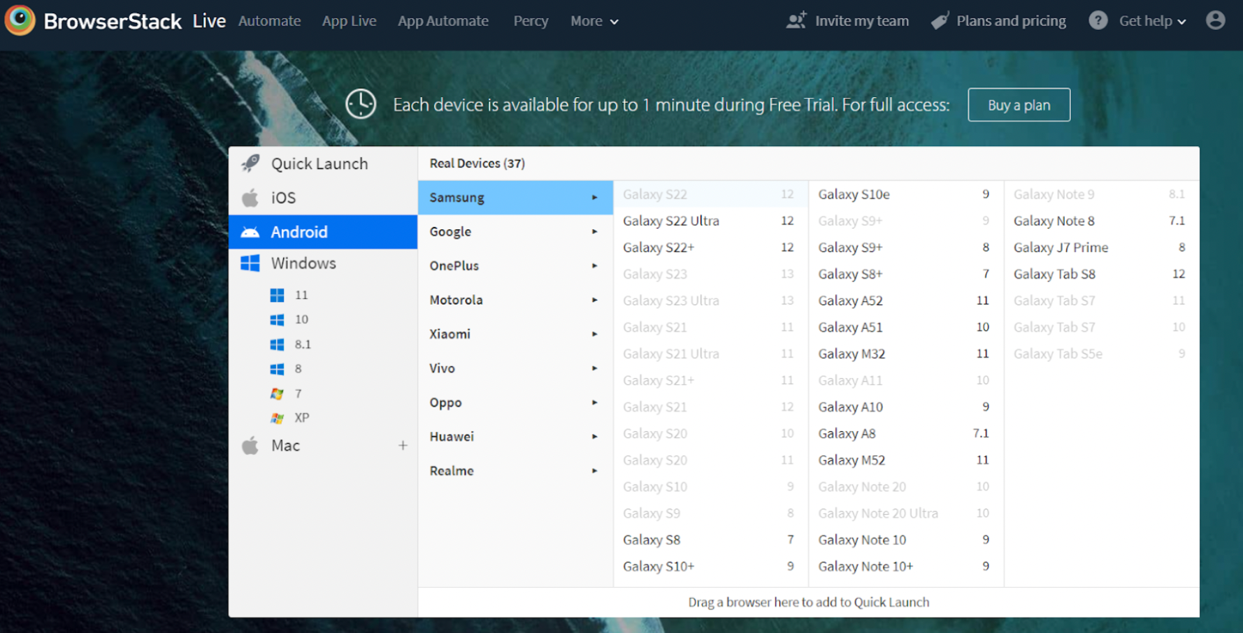 BrowserStack UI screenshot